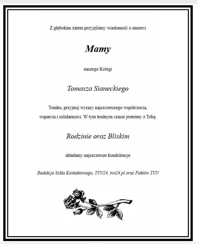 Tomasz Sianecki w żałobie