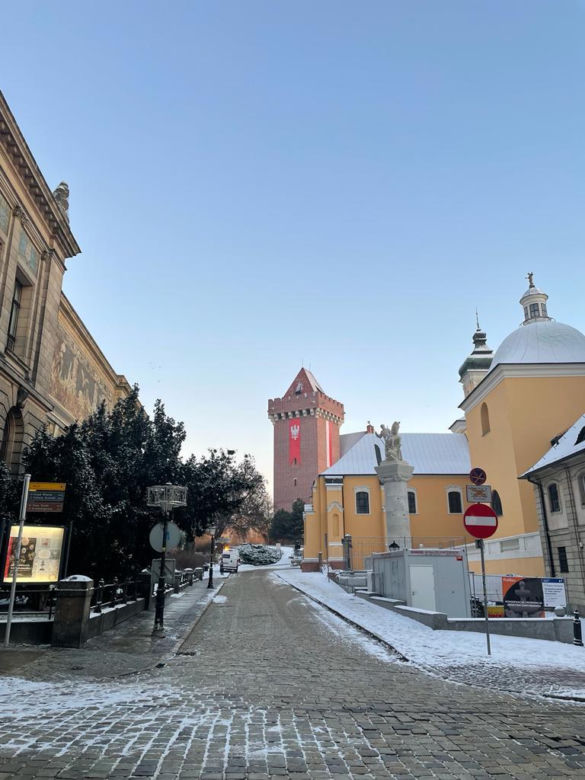 Centrum Poznania w śniegu