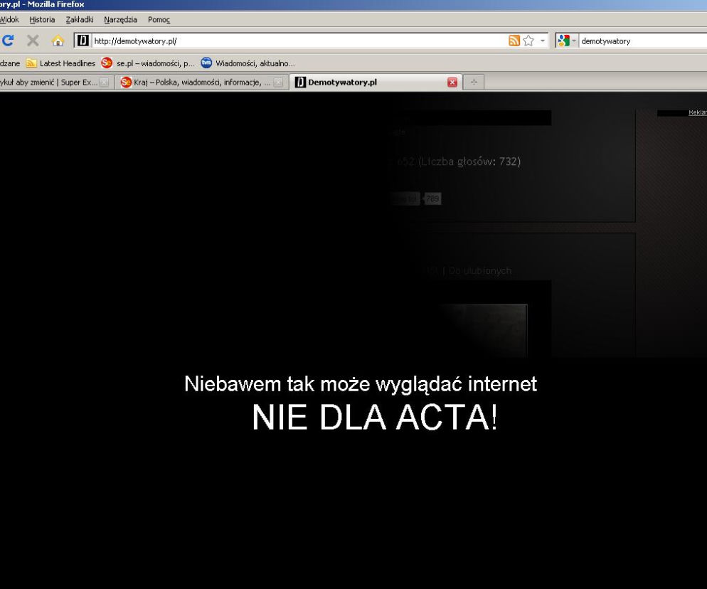 Nie dla ACTA - protest na stronie Demotywatory.pl