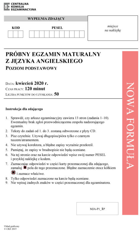 Matura próbna 2020 angielski, str.1