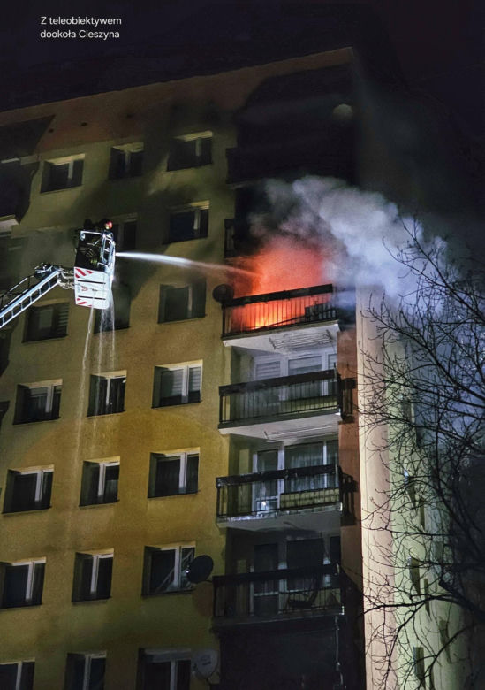 Pożar wieżowca w Cieszynie