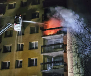Pożar wieżowca w Cieszynie