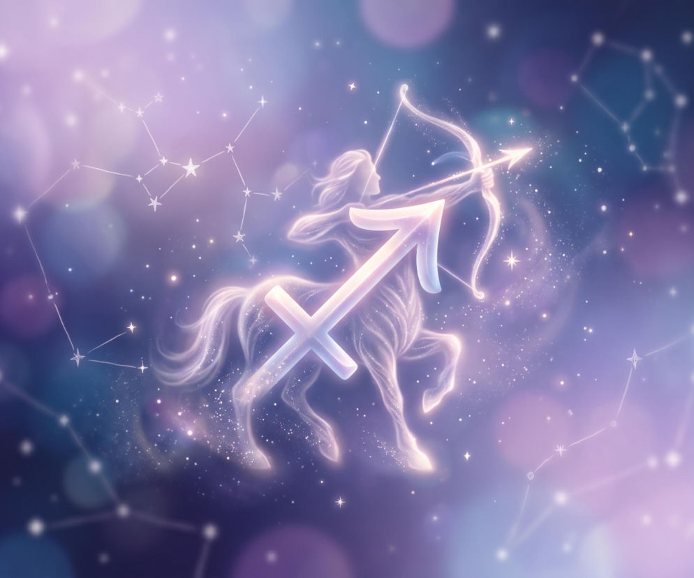 Świecący znak zodiaku Strzelec na tle gwieździstego nieba. O horoskopie dziennym przeczytasz w serwisie Eska.