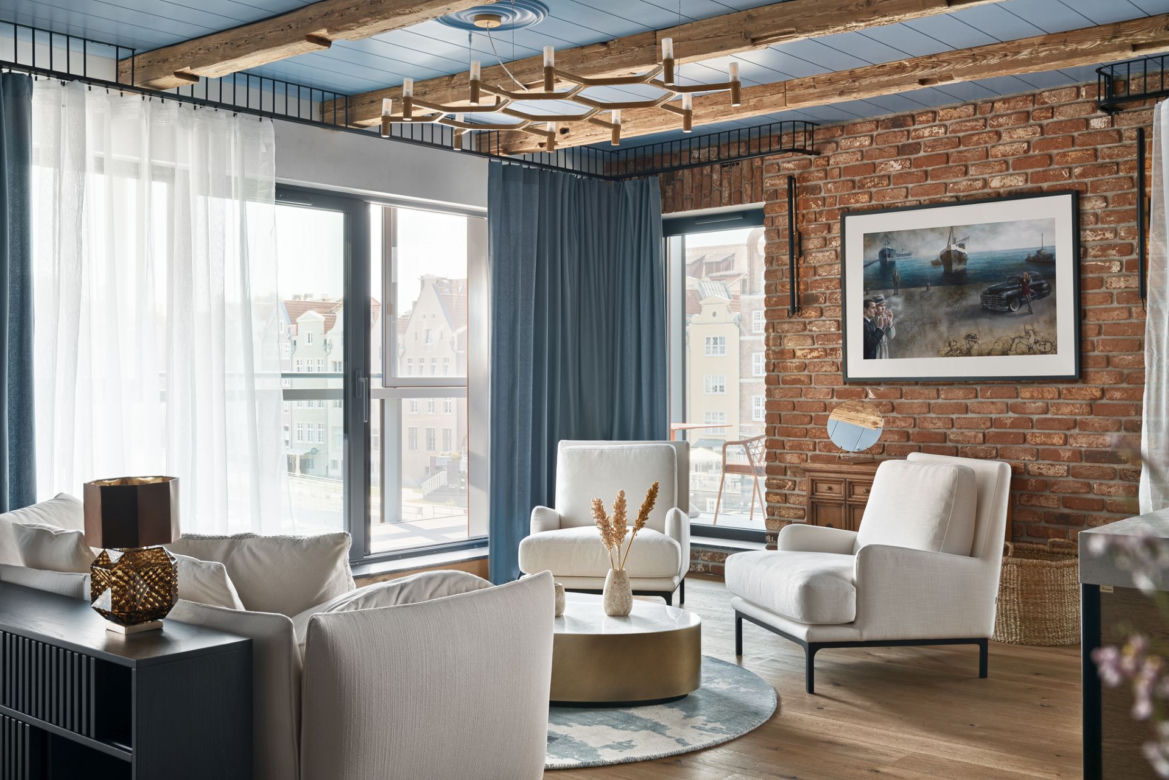 Cegła we wnętrzach: apartament na Wyspie Spichrzów w Gdańsku