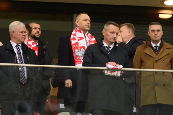 Karol Nawrocki na meczu Polska - Albania