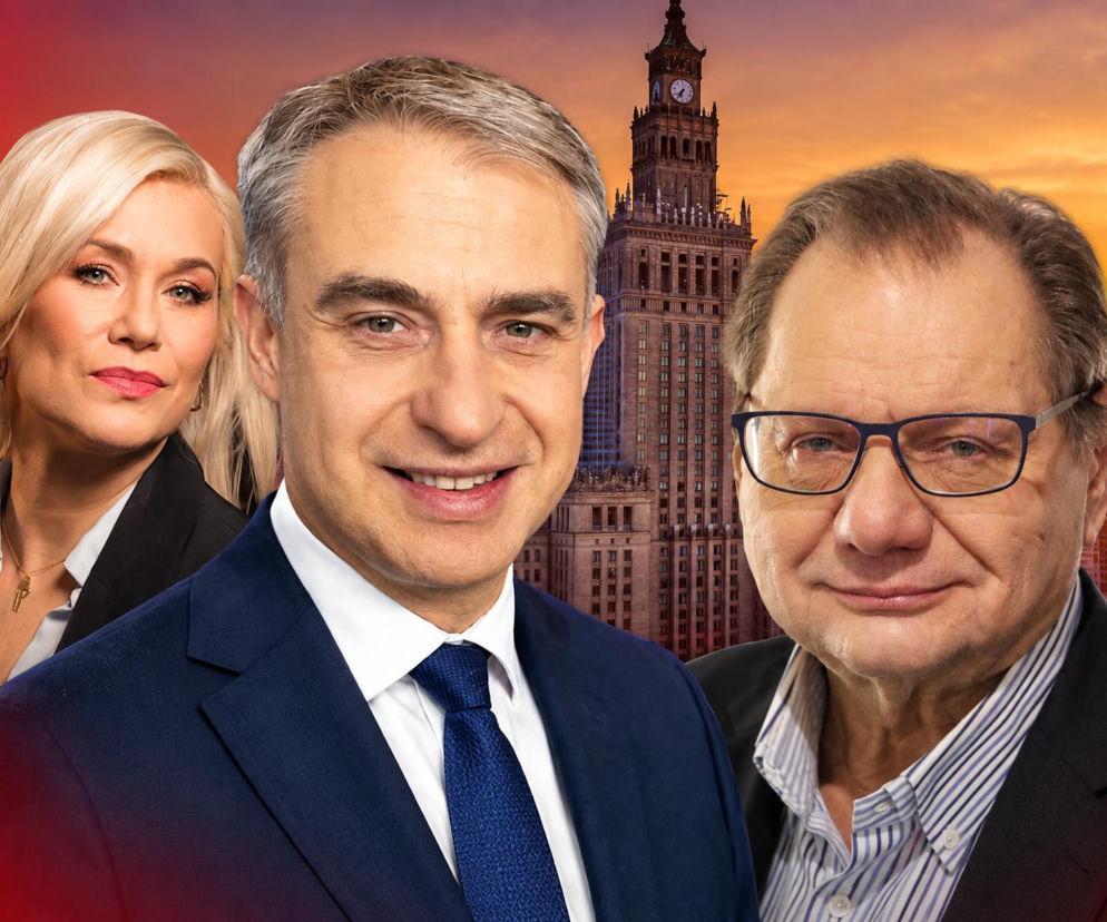 Kamila Biedrzycka, polityk Krzysztof Gawkowski i Ryszard Kalisz na tle Pałacu Kultury. O debacie w SE Polityka.