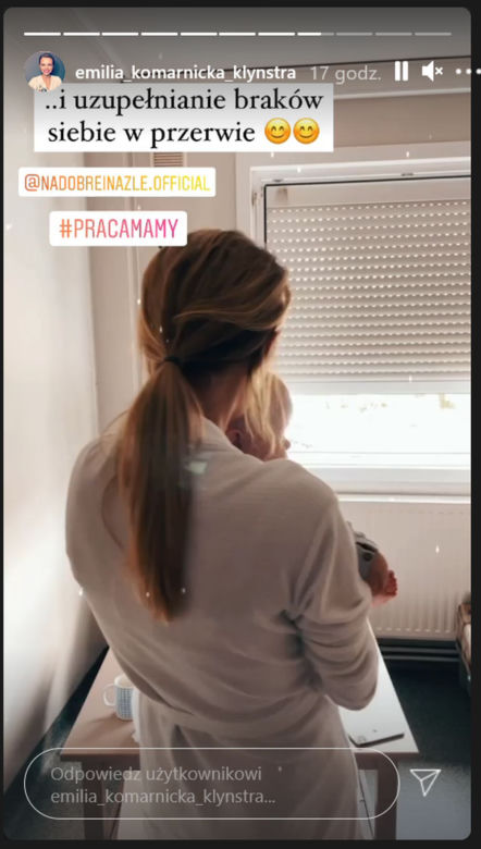 Emilia Komarnicka-Klynstra na planie "Na dobre i na złe" z synem Teo