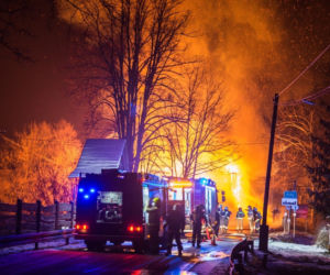 Ruda: pożar zabytkowego młyna (14.01.2021)