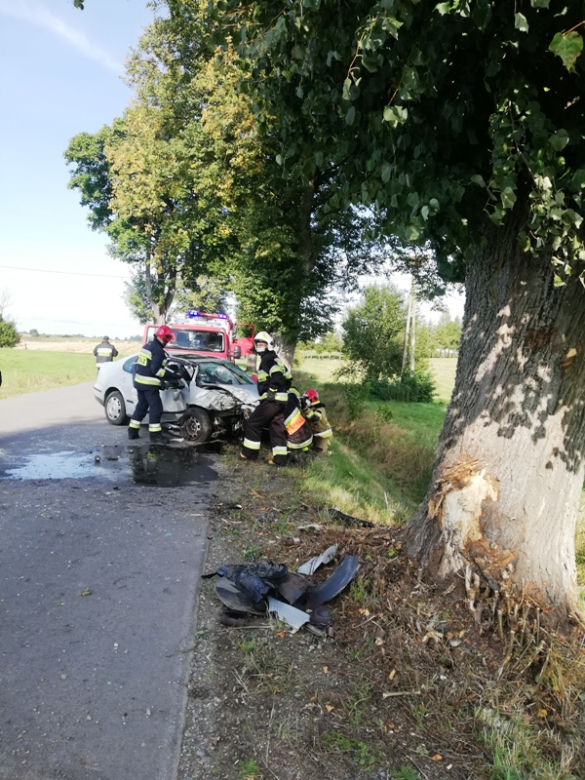 GROŹNY WYPADEK w miejscowości Lutkowo. Kobieta uderzyła w drzewo, a następnie DACHOWAŁA