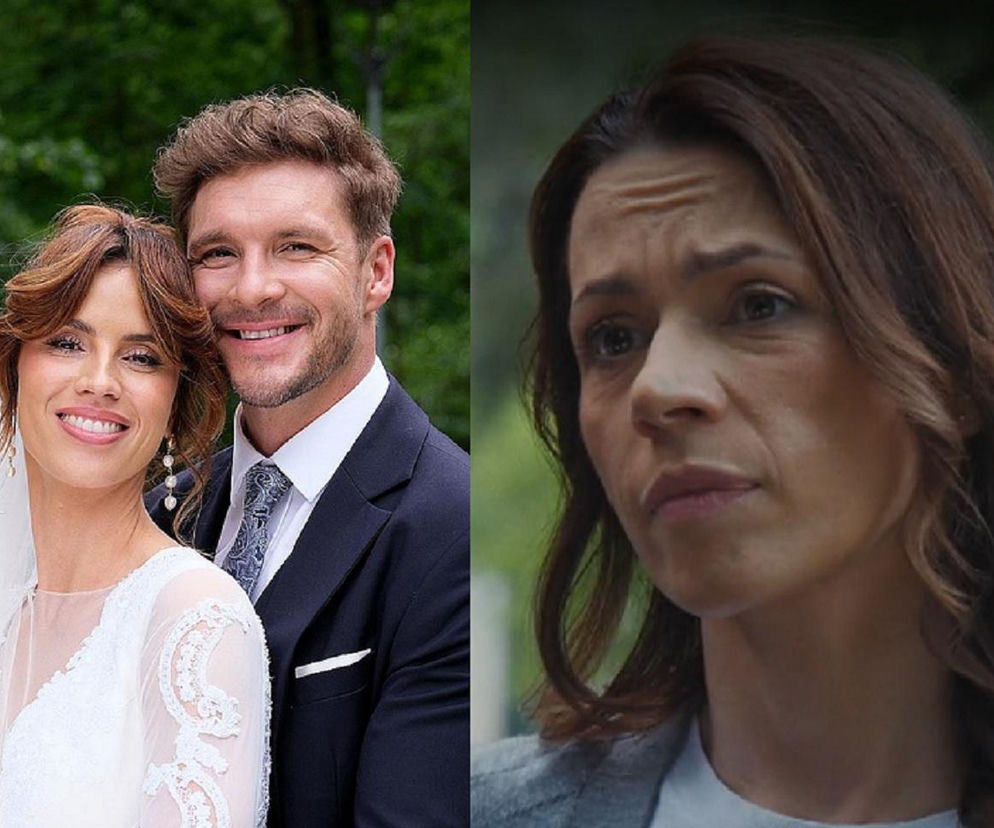 Kama i Marcin jako para młoda, uśmiechnięci, oraz Martyna z zatroskaną miną. To kadry z serialu M jak miłość związane ze ślubem Kamy i Marcina, a także niepowstrzymaną Martyną. Więcej o ich losach na Super Seriale.