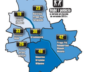 Warszawa - bójki i pobicia (okres od stycznia do września 2013 r.)