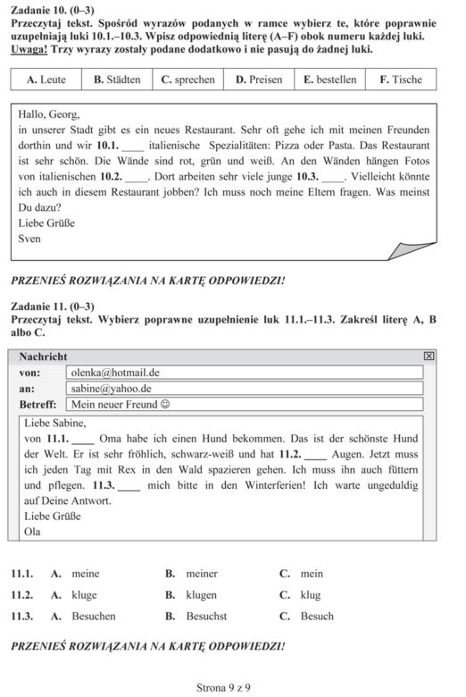 Próbny egzamin gimnazjalny 2013 - język niemiecki poziom podstawowy