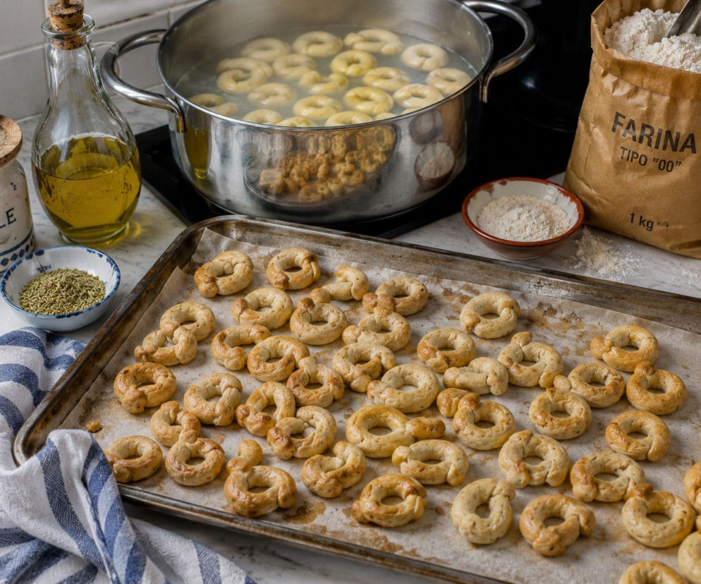 Mąkę zagniatam z winem i oliwą. Wychodzą chrupiące taralli, od których trudno się oderwać