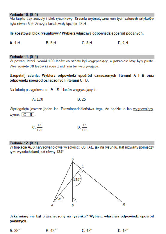 Egz ósmoklasisty 2021 matematyka