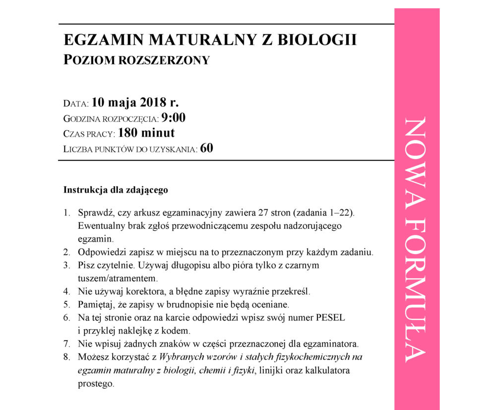 Matura 2018 z biologii. Poziom rozszerzony - arkusze CKE