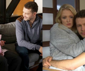 M jak miłość. Joasia (Barbara Kurdej-Szatan), Tomek (Andrzej Młynarczyk), Agnieszka (Magdalena Walach), Helenka (Krystian Drescher)
