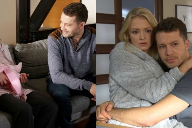 M jak miłość. Joasia (Barbara Kurdej-Szatan), Tomek (Andrzej Młynarczyk), Agnieszka (Magdalena Walach), Helenka (Krystian Drescher)