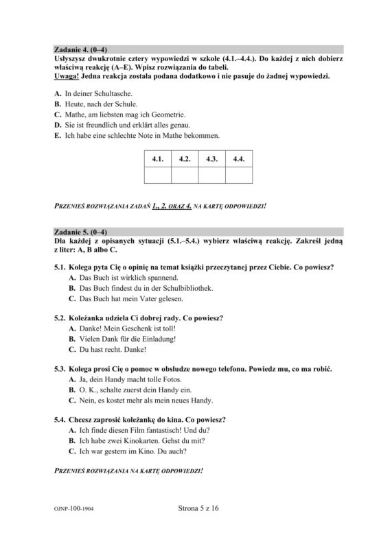 Egzamin ósmoklasisty 2019 - Arkusze Język Niemiecki [CKE]
