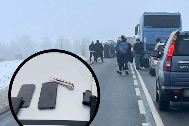 Bitwa pseudokibiców na środku drogi. Zatrzymali autokar, prysnęło szkło. Pilna akcja policji