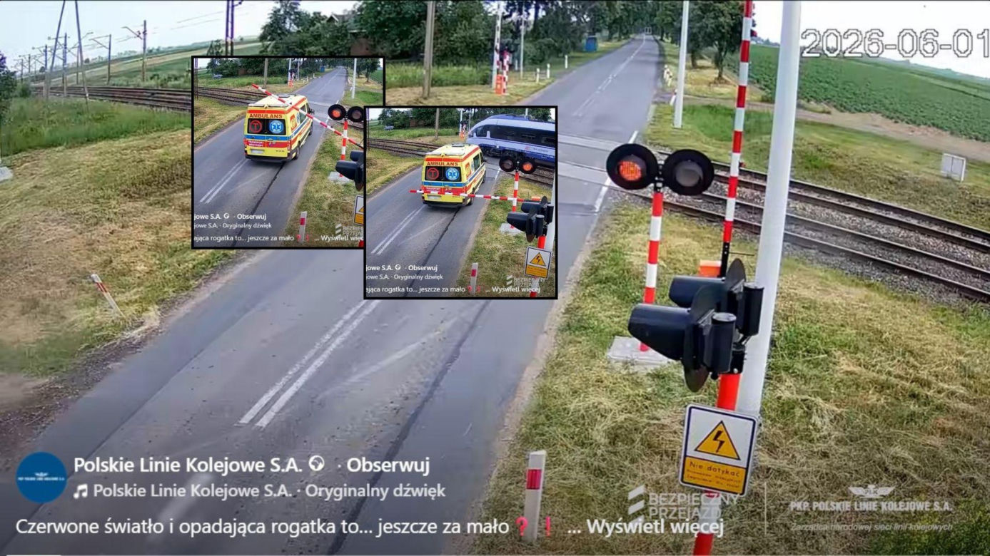 Karetka utknęła między rogatkami tuż przed nadjeżdżającym pociągiem