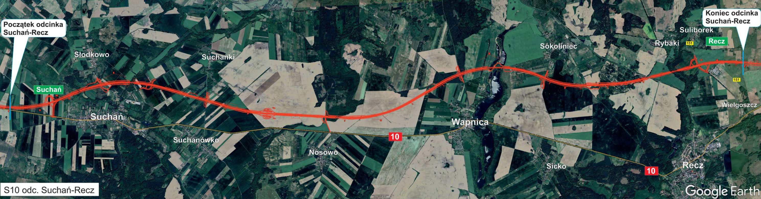 Przebieg drogi ekspresowej S10 Piła - Szczecin