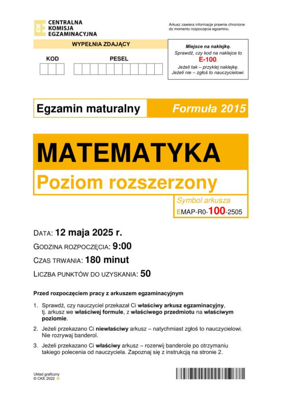 Matura 2025: matematyka poziom rozszerzony 12.05.2025. Odpowiedzi, arkusze CKE [Formuła 2015]	