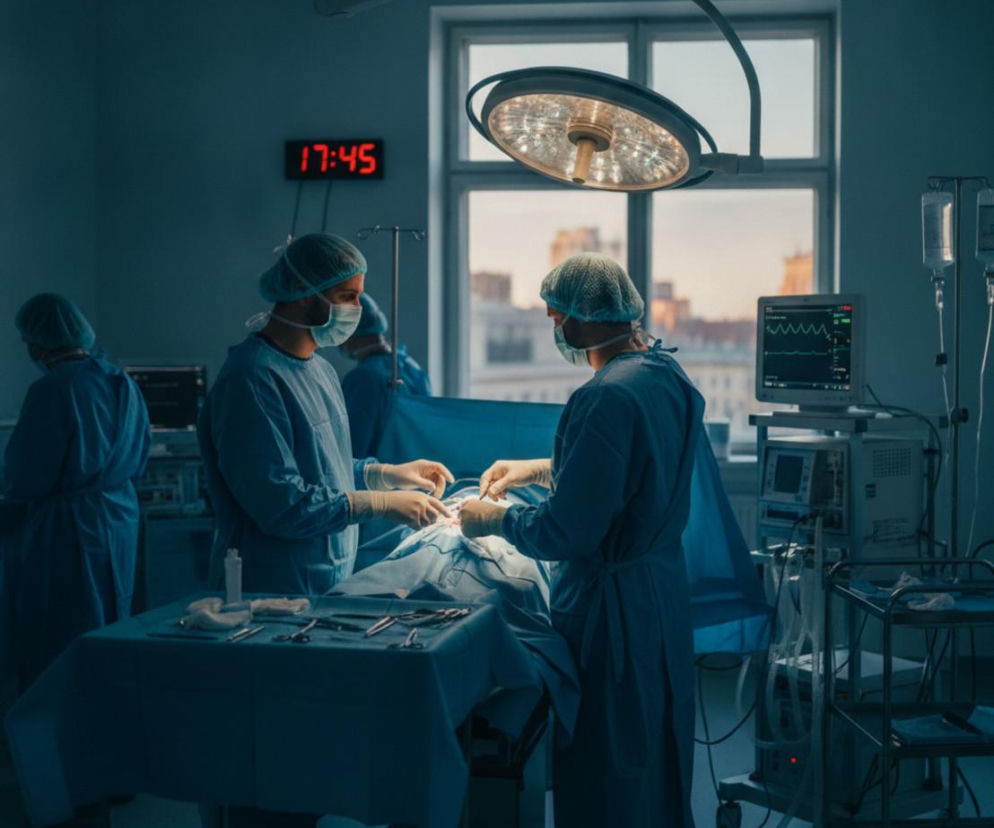 Lekarze operujący pacjenta późnym popołudniem. O skróceniu kolejek na Węgrzech przeczytasz na Poradnik Zdrowie.