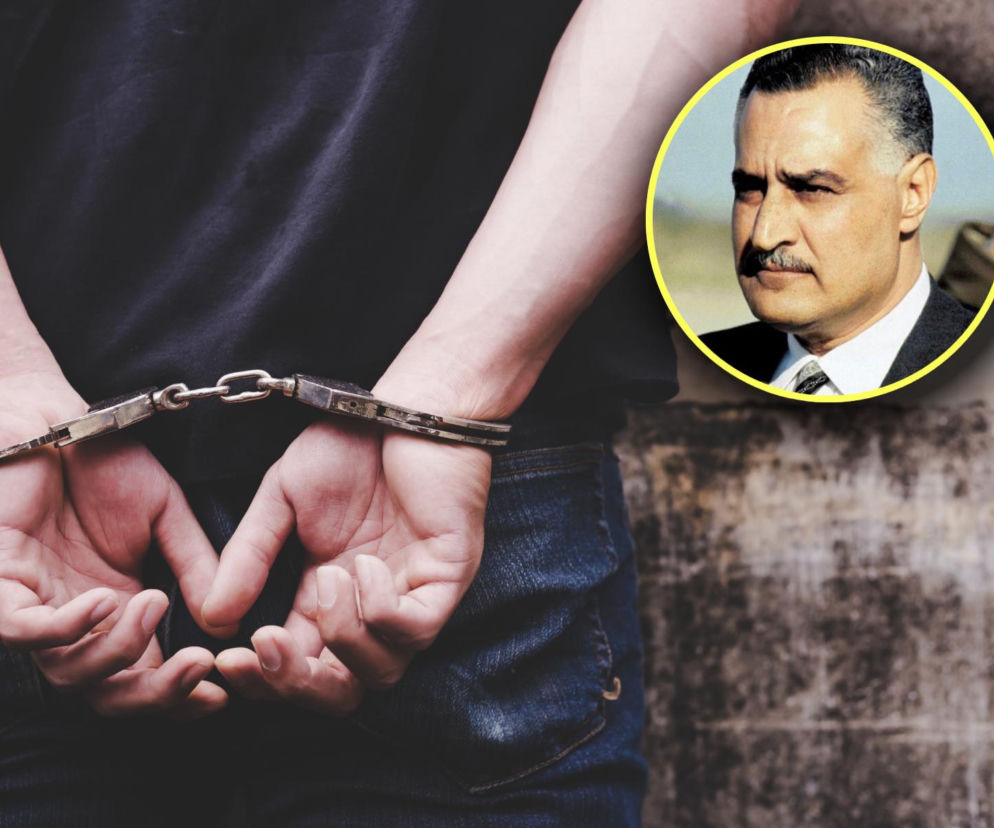 Zatrzymany mężczyzna w kajdankach. Na miniaturze były prezydent Egiptu Naser. O kradzieży auta przeczytasz na Eska.