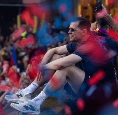 Robert Lewandowski i Wojciech Szczęsny na fecie Barcelony