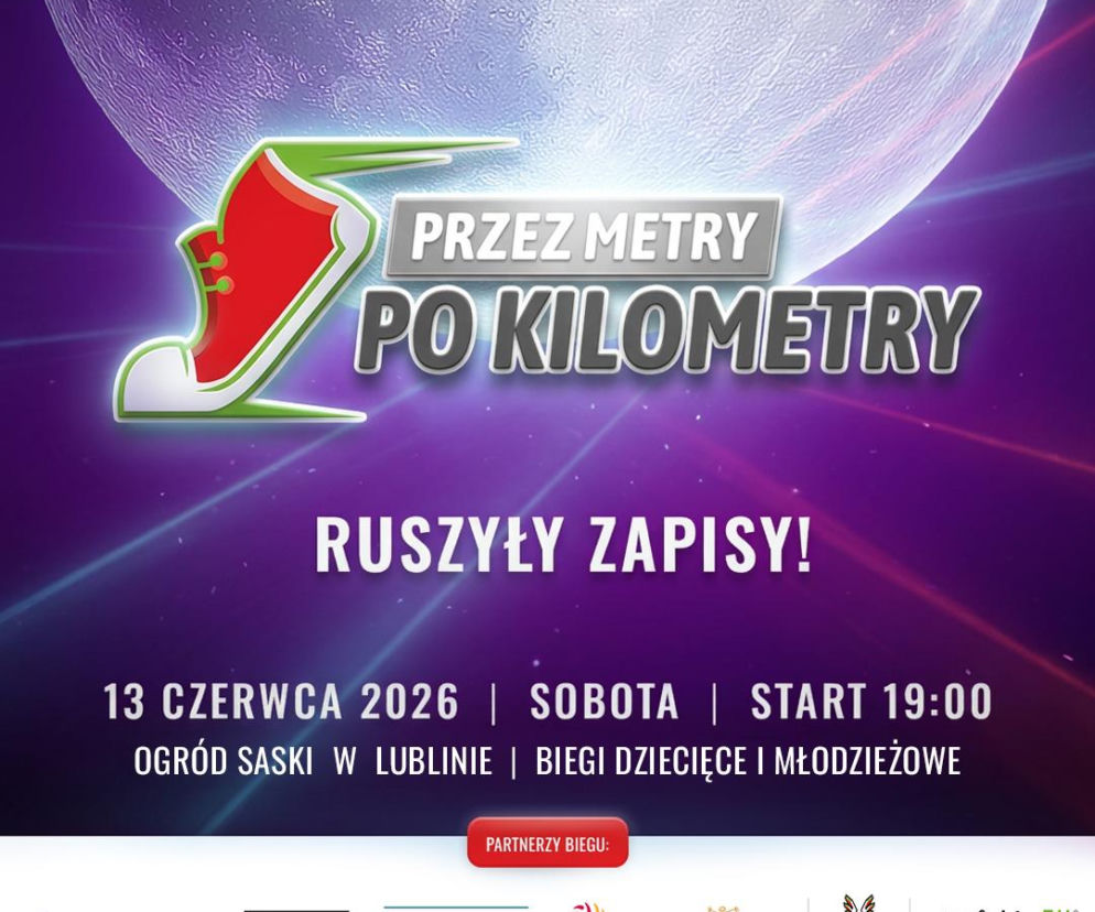 Plakat zapowiadający biegi Przez Metry po Kilometry