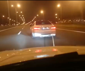 Szaleniec w BMW M3 holował samochód przy prędkości 180 km/h