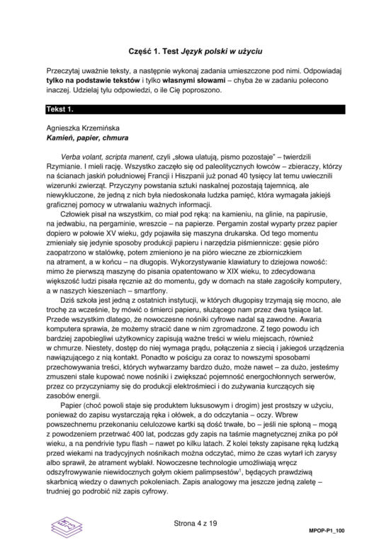 Matura 2026: polski 4.05.2026r. Arkusze CKE, poziom podstawowy [Formuła 2023]