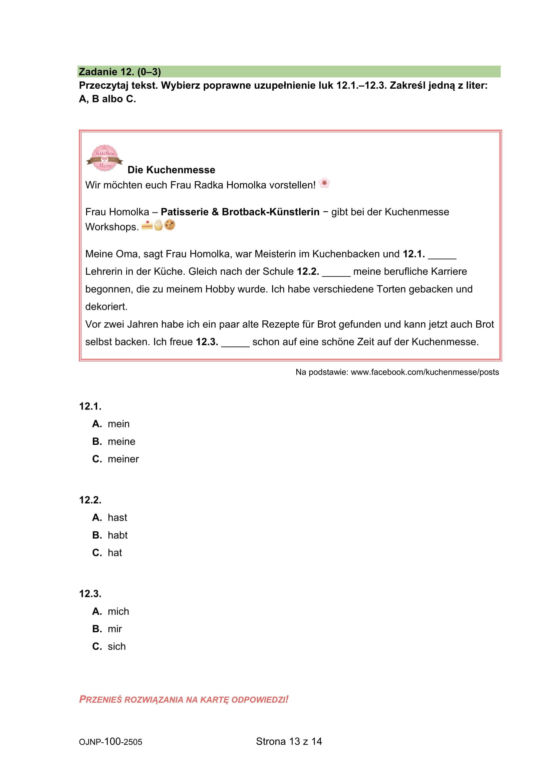 Egzamin ósmoklasisty niemiecki 2025 - arkusz CKE 15.05.2025