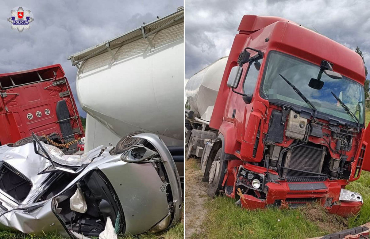Potworny wypadek pod Włodawą! Dwie kobiety nie żyją. Ich toyota wjechała prosto pod tira [ZDJĘCIA]