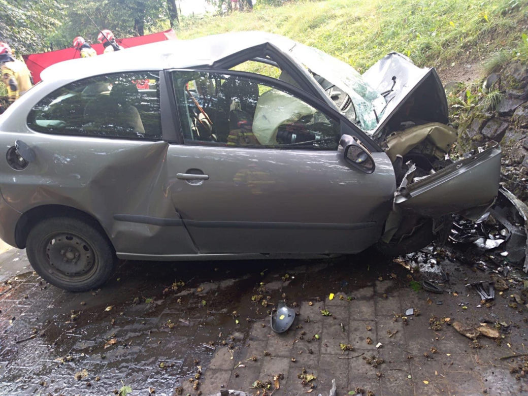 Seat pędził alejką i roztrzaskał się na kamieniu. Kierowca zginął na miejscu