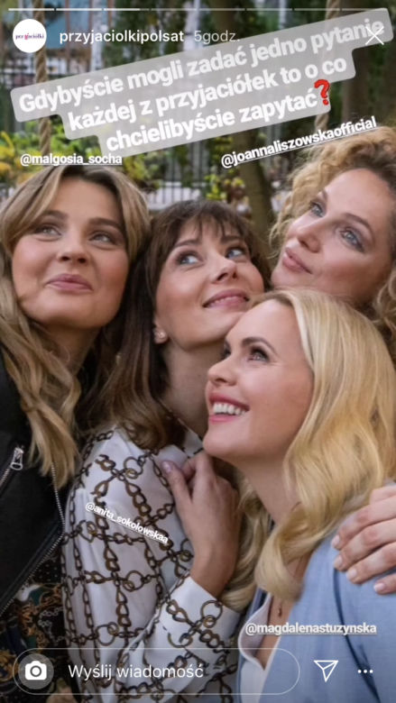 Przyjaciółki, 15 sezon: Anka (Magdalena Stużyńska), Inga (Małgorzata Socha), Patrycja (Joanna Liszowska), Zuza (Anita Sokołowska)