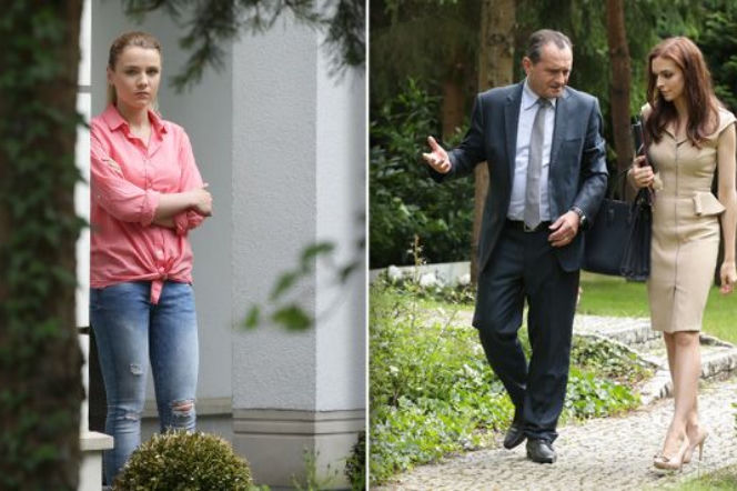 M jak miłość odcinek 1247, Olga (Katarzyna Grabowska), Górecki (Wojciech Wysocki), Monika (Anna Wendzikowska)