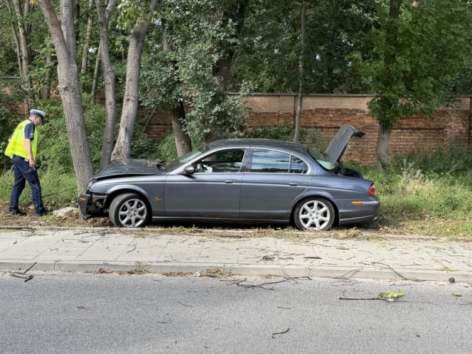Kompletnie pijany kierowca Jagura gruchnął w Audi i rozbił się na drzewie. Jedna osoba w szpitalu
