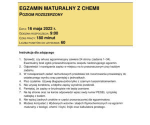 Matura 2022: Arkusz CKE z chemii na poziomie rozszerzonym