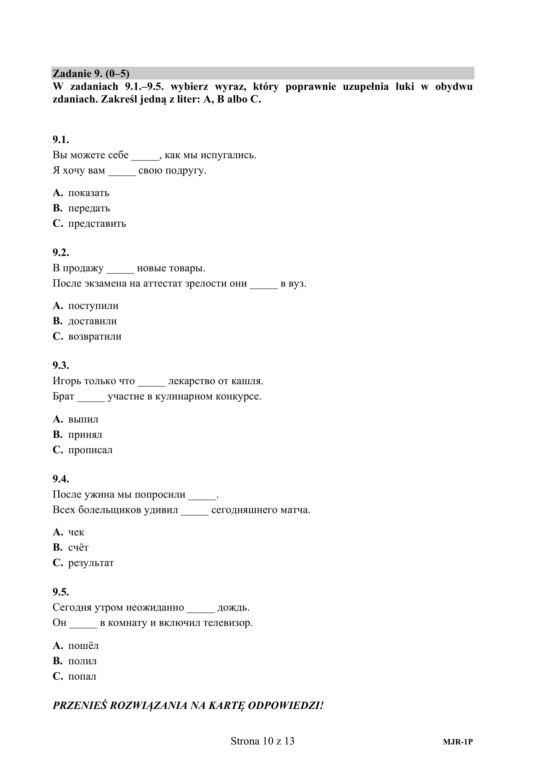 ARKUSZE CKE - Matura j. rosyjski - poziom podstawowy 2019