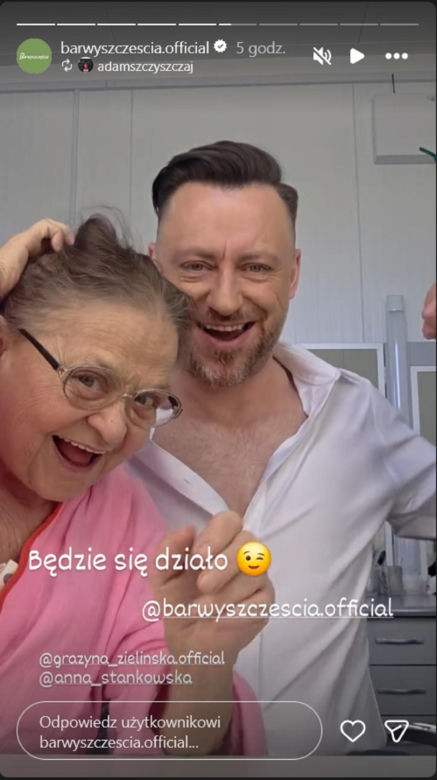Barwy szczęścia nowy sezon na planie. Maciej Wilk (Adam Szczyszczaj), Lucyna (Grażyna Zielinska)