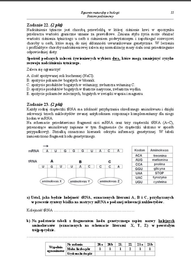 Arkusz biologia podstwowy matura 2014