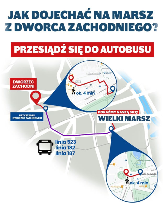 Marsz 4 czerwca. Jak dojechać z Dworca Zachodniego?