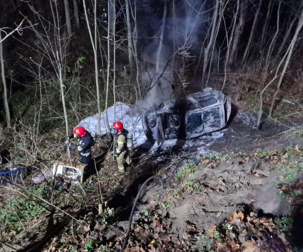 ZWĘGLONE ciała w spalonym aucie. Policja nie wie, kim są ofiary wypadku koło Chełmna