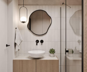 Łazienka biała z drewnem