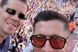 Robert Lewandowski i Wojciech Szczęsny na fecie Barcelony
