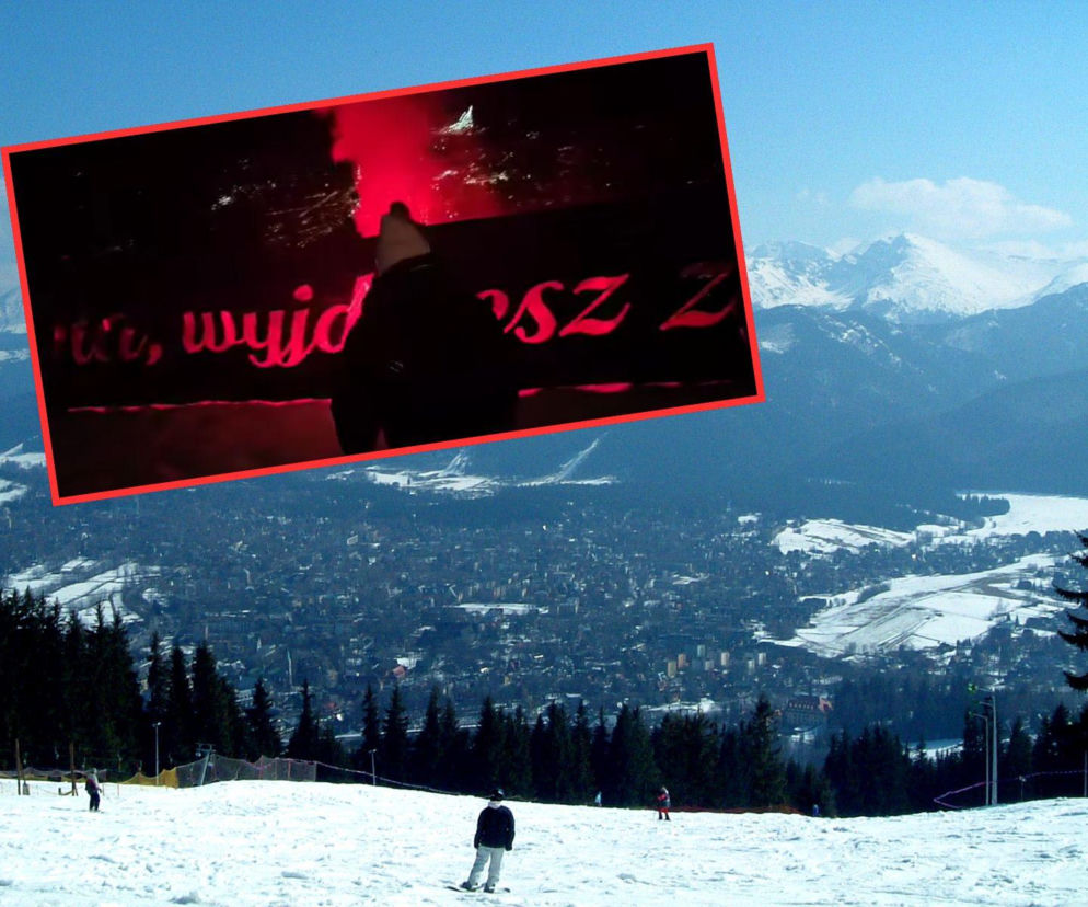 Ogromny baner i pirotechnika. Widowiskowe oświadczyny na Gubałówce w Tatrach [WIDEO]