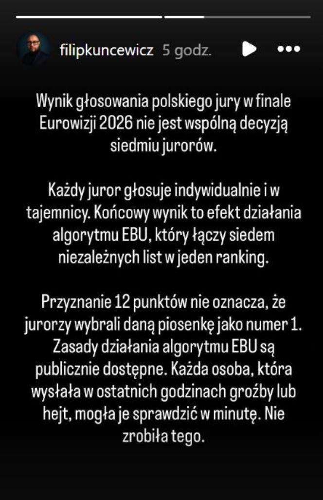 Filip Kuncewicz, oświadczenie, Eurowizja 2026