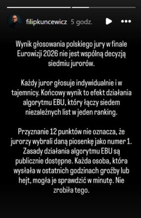 Filip Kuncewicz, oświadczenie, Eurowizja 2026