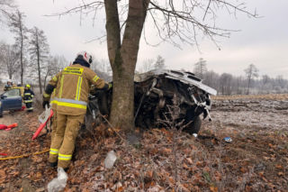 Wypadek pod Iławą. Mitsubishi roztrzaskało się na drzewie! Pięć osób rannych, w tym jedna walczy o życie